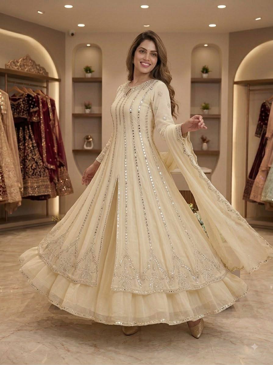 Georgette Mirror Work Gown Set