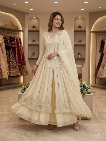 Georgette Mirror Work Gown Set