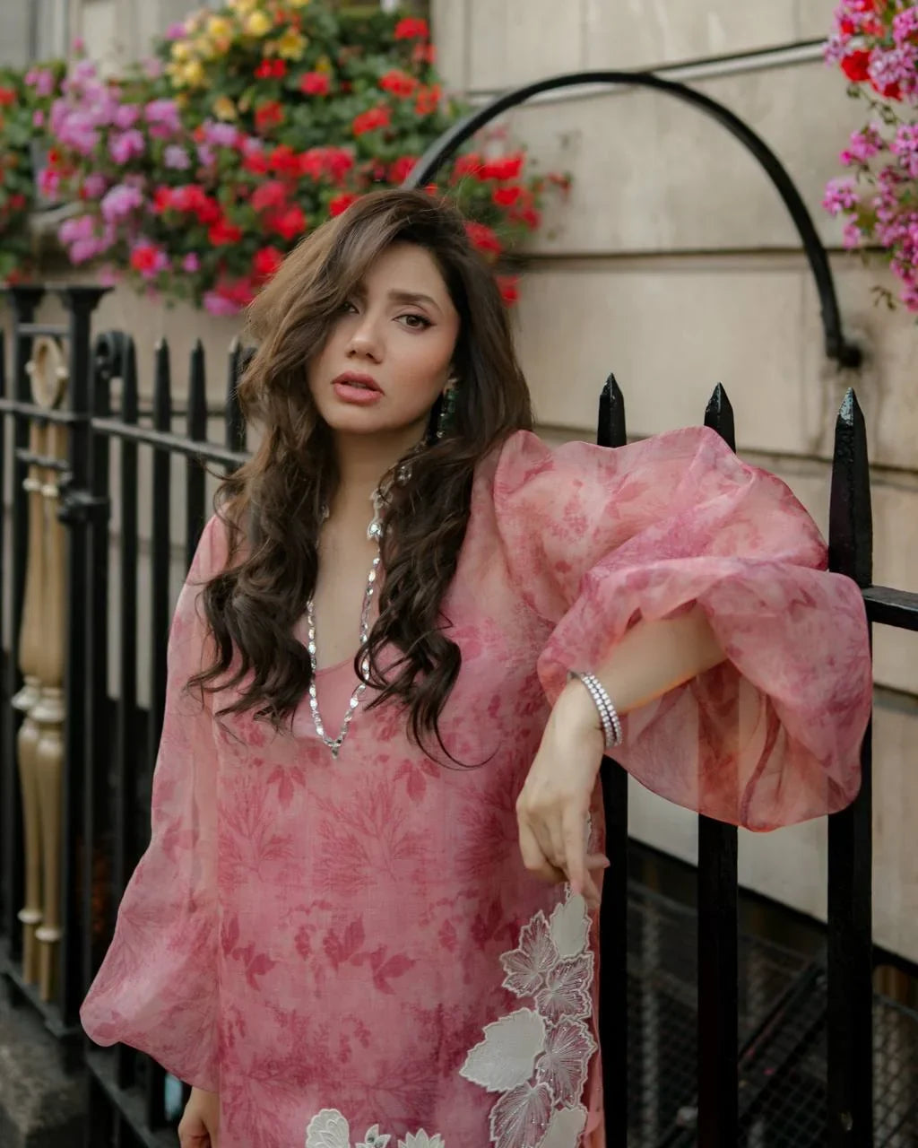 Pink Organza Kurta Set with Cutwork