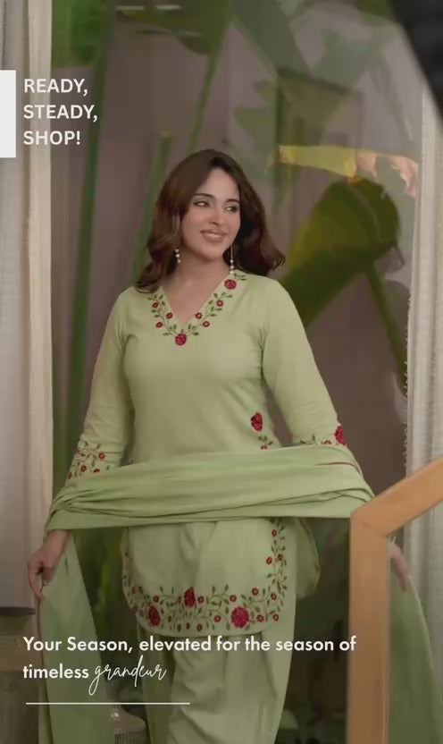 Pistachio Mal Chanderi Farshi Set