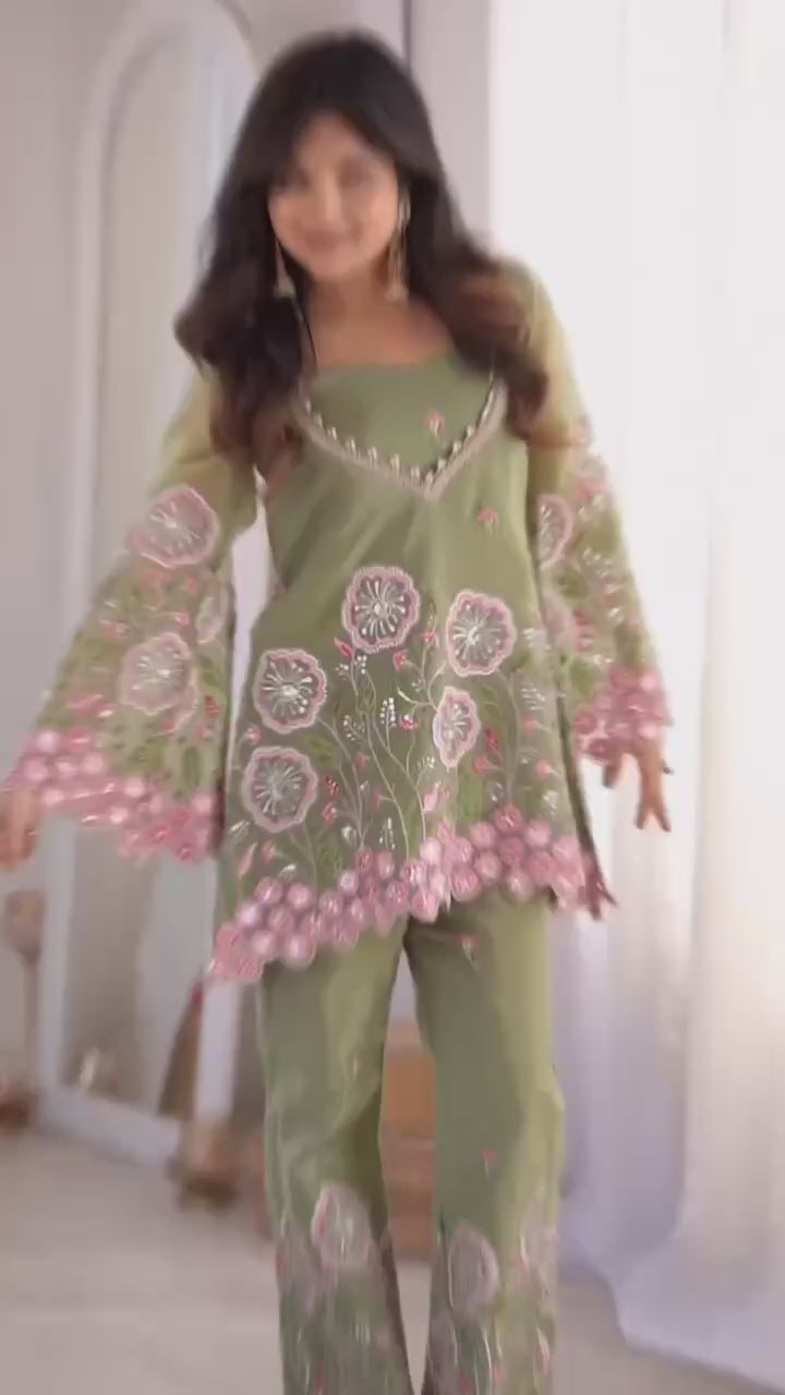Sage Green Embroidered Co-Ord Set