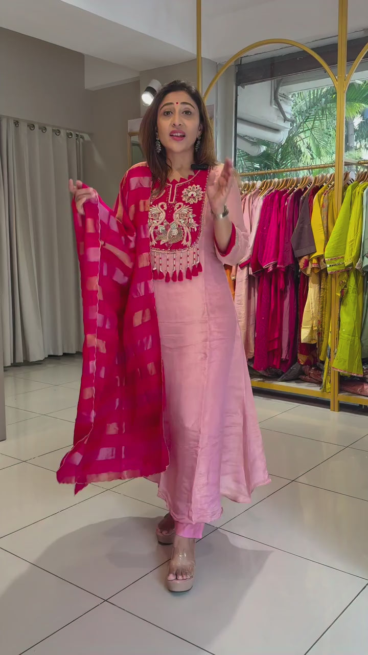 Pink Mul Chanderi Banarasi Suit Set