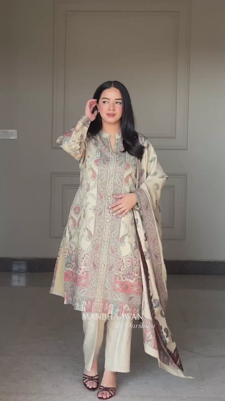 Ivory Berry Silk Printed Suit Set