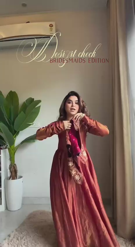 Rosewood Cosmos Silk Anarkali Set
