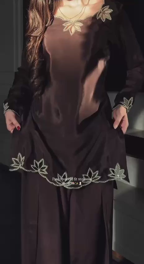 Natural Crepe Embroidered Farshi Set
