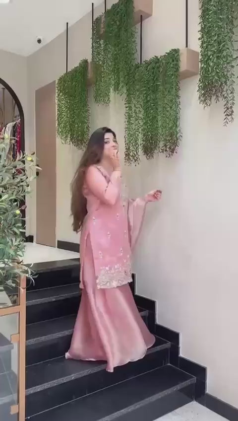 Pastel Luxe Embroidered Palazzo Suit Set