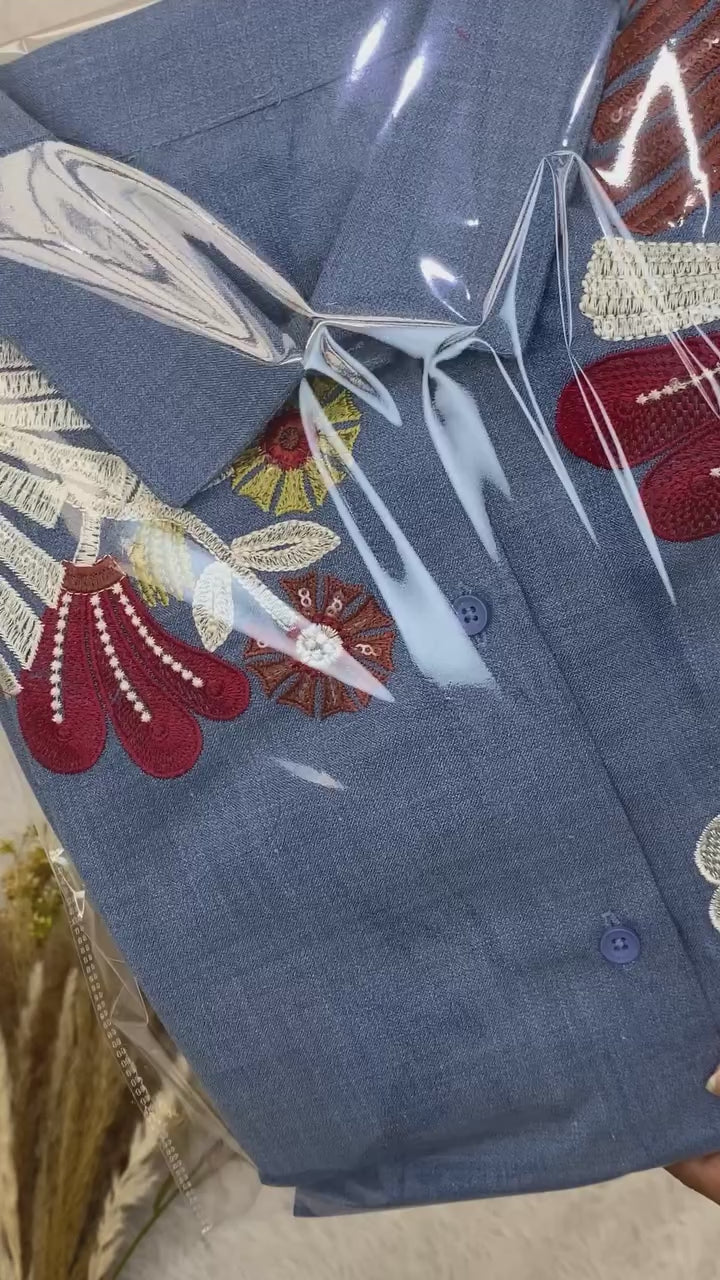 Denim Style Embroidered Co-Ord Set
