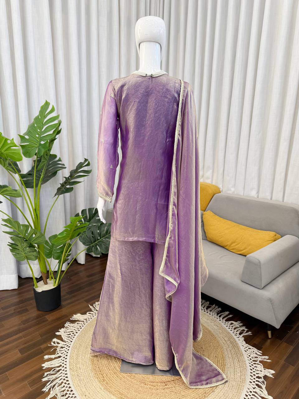 Lavender Purple Embroidered Kurta Palazzo Set with Dupatta – Festive & Wedding Wear for Women