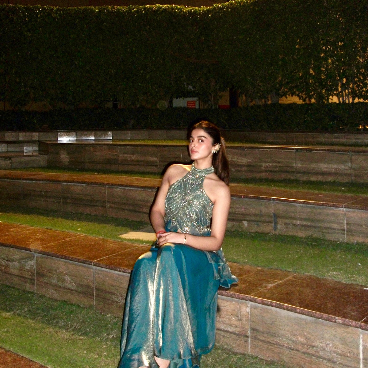 Rose & Teal Sequin Embroidered Sharara Set