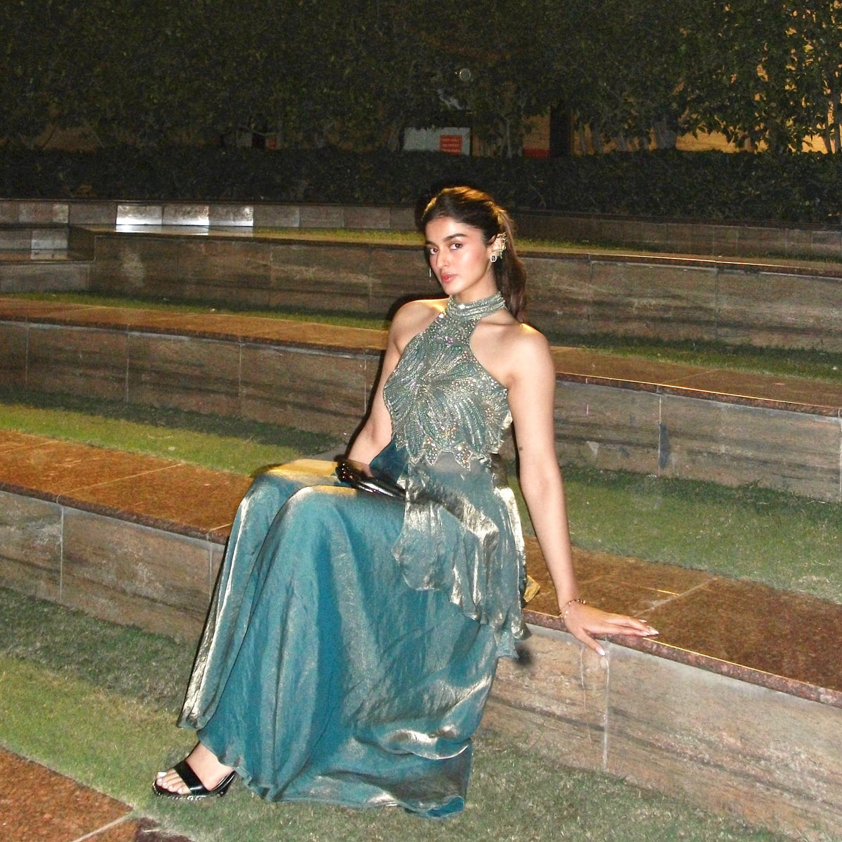 Rose & Teal Sequin Embroidered Sharara Set
