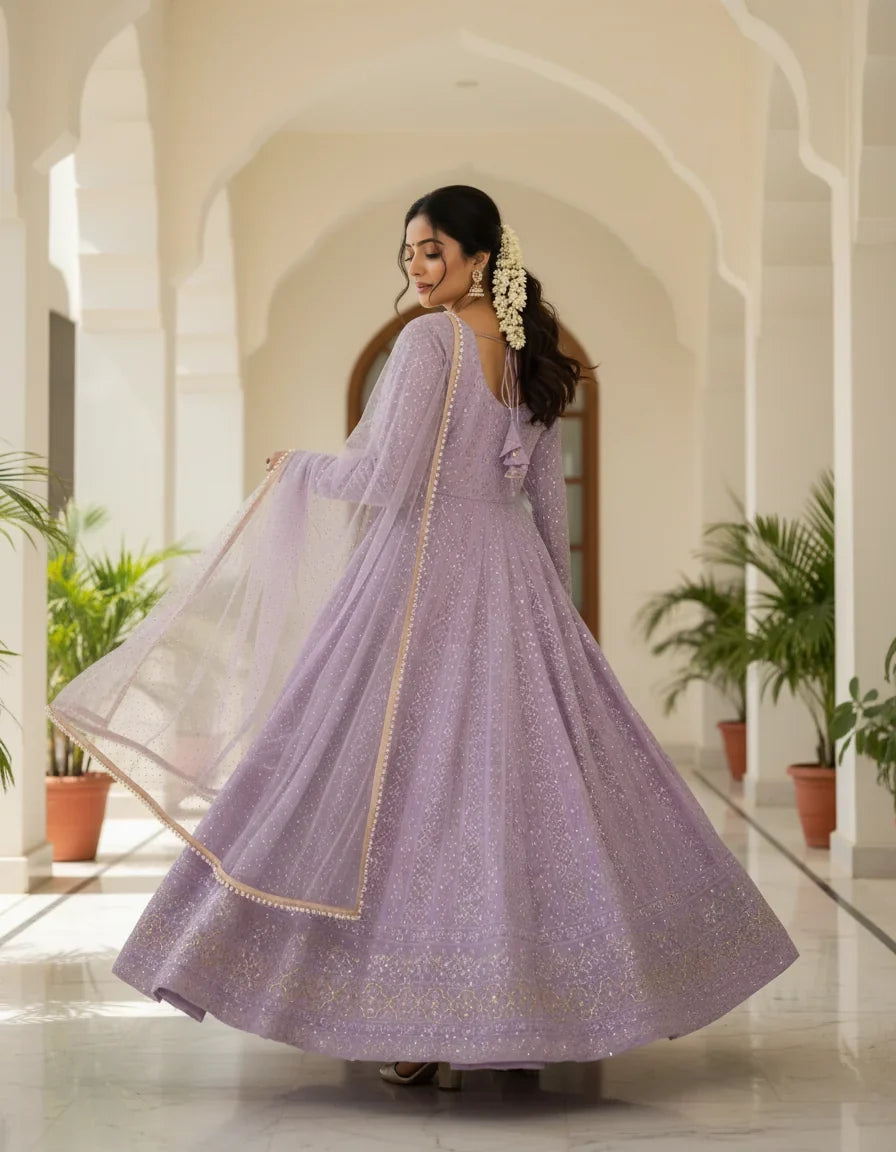 Sequin Georgette Anarkali Gown with Dupatta