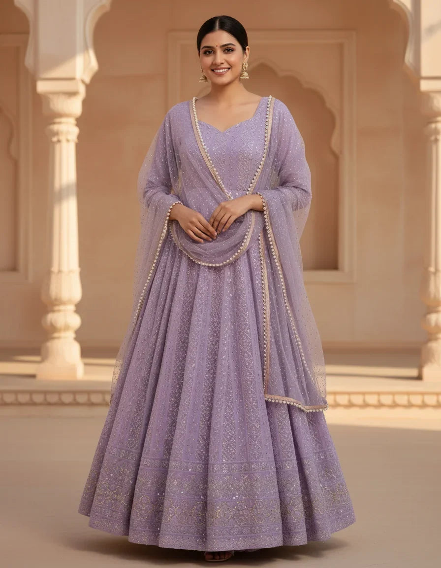 Sequin Georgette Anarkali Gown with Dupatta