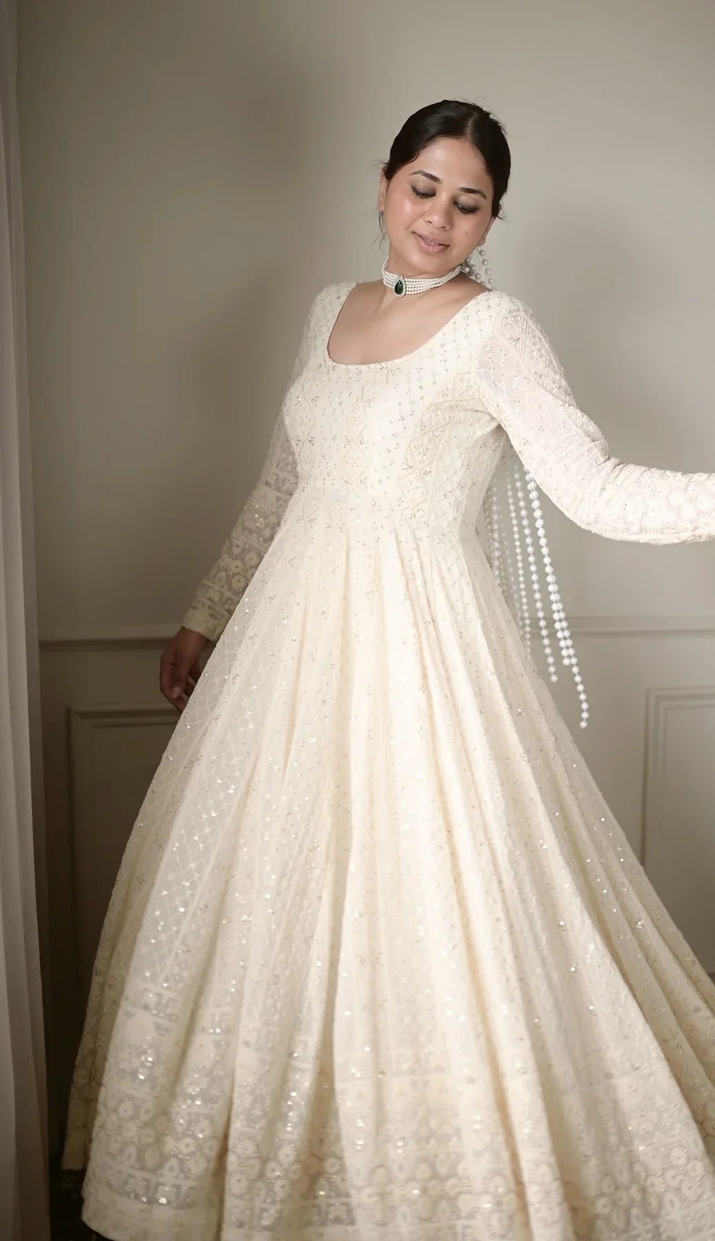 Sequin Georgette Anarkali Gown with Dupatta