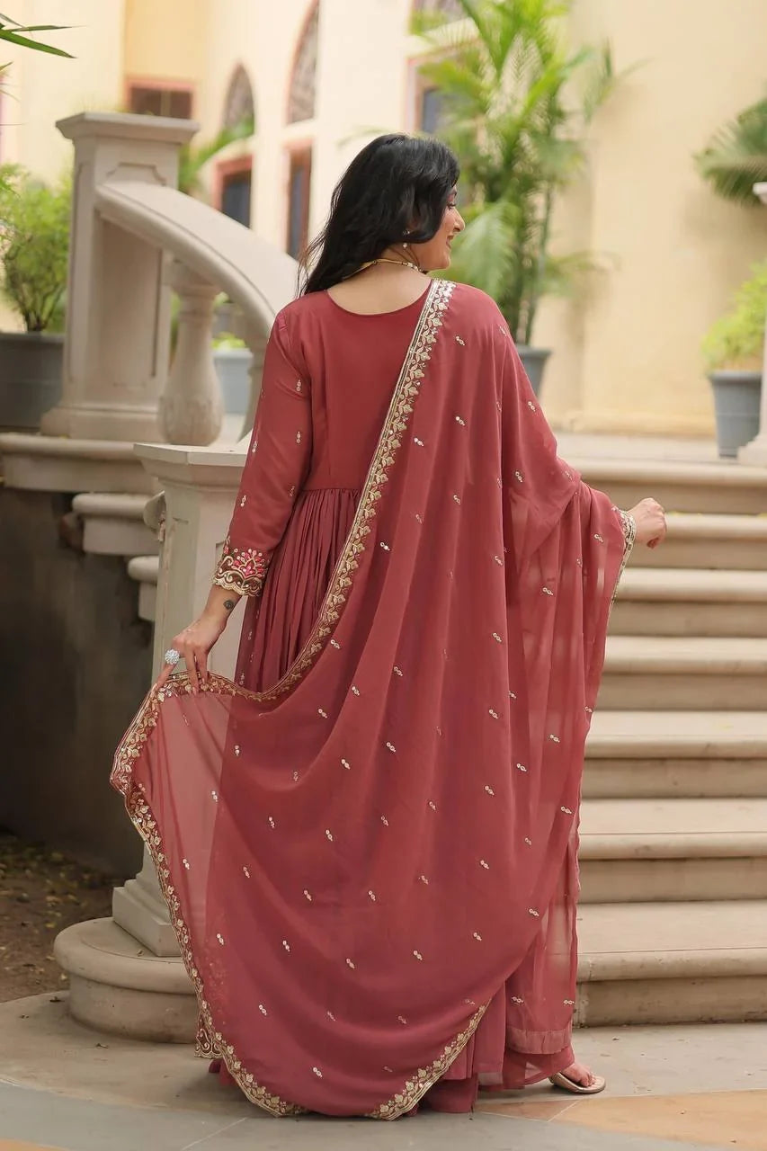 Embroidered Georgette Sharara Set for Women with Dupatta