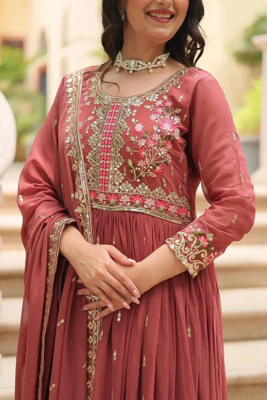 Embroidered Georgette Sharara Set for Women with Dupatta