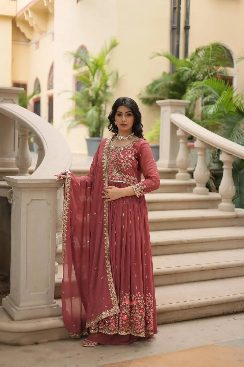 Embroidered Georgette Sharara Set for Women with Dupatta