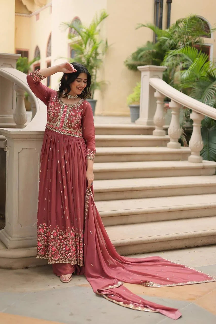 Embroidered Georgette Sharara Set for Women with Dupatta