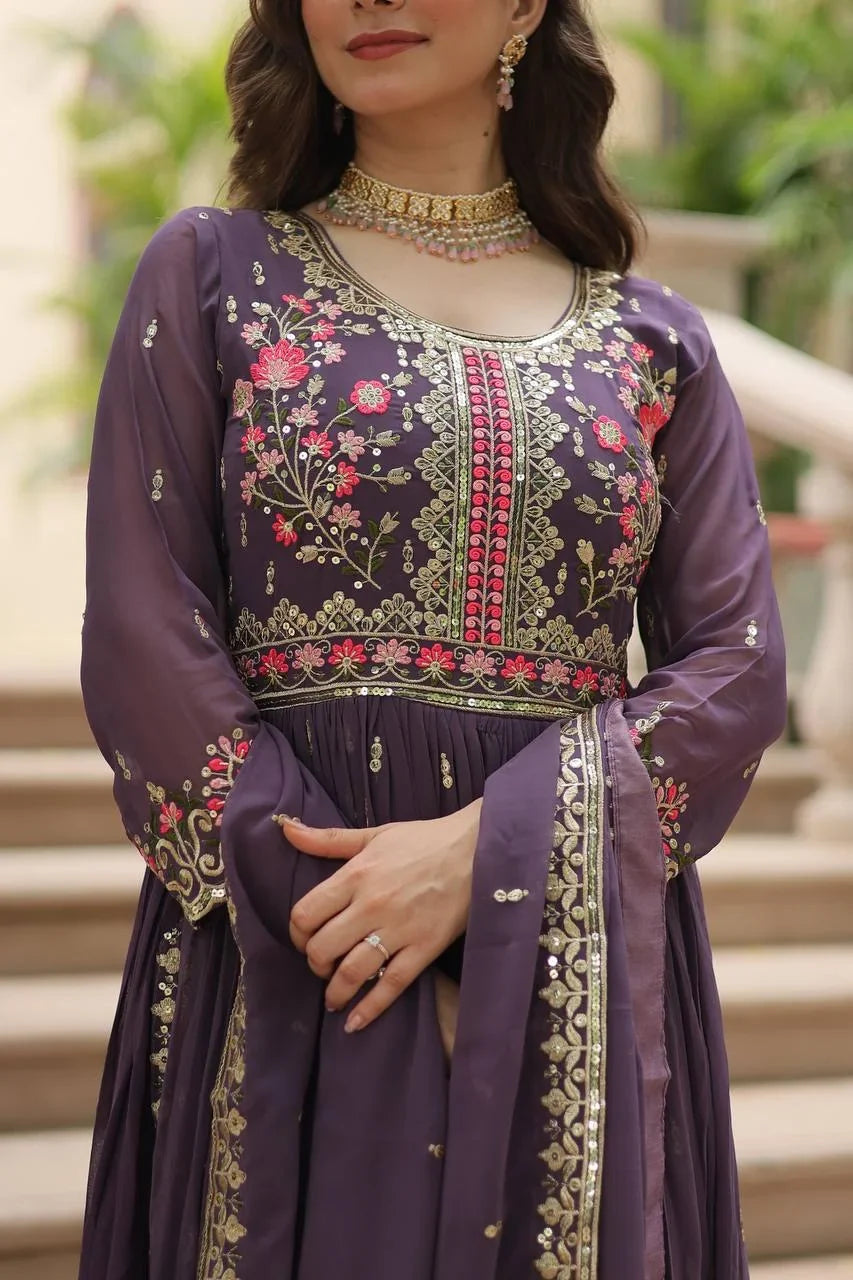 Embroidered Georgette Sharara Set for Women with Dupatta