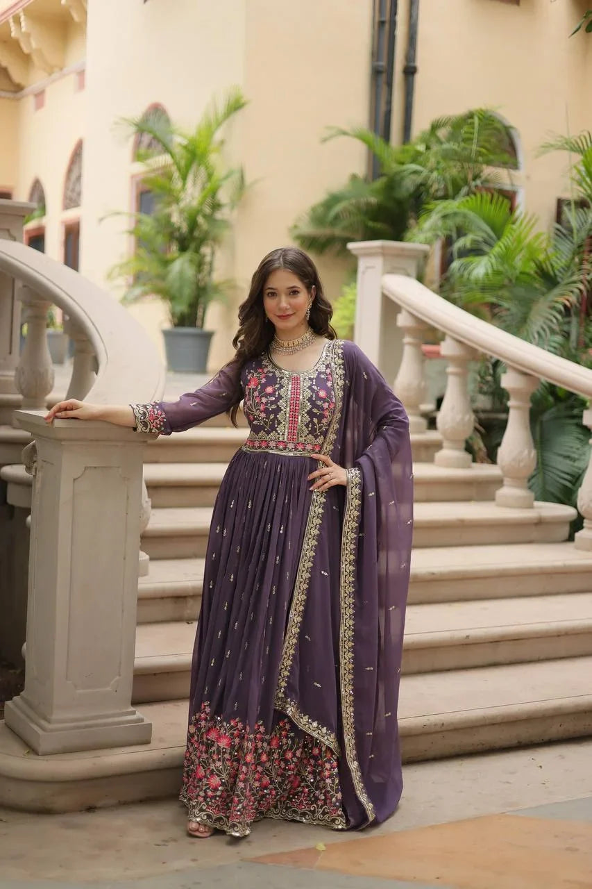 Embroidered Georgette Sharara Set for Women with Dupatta
