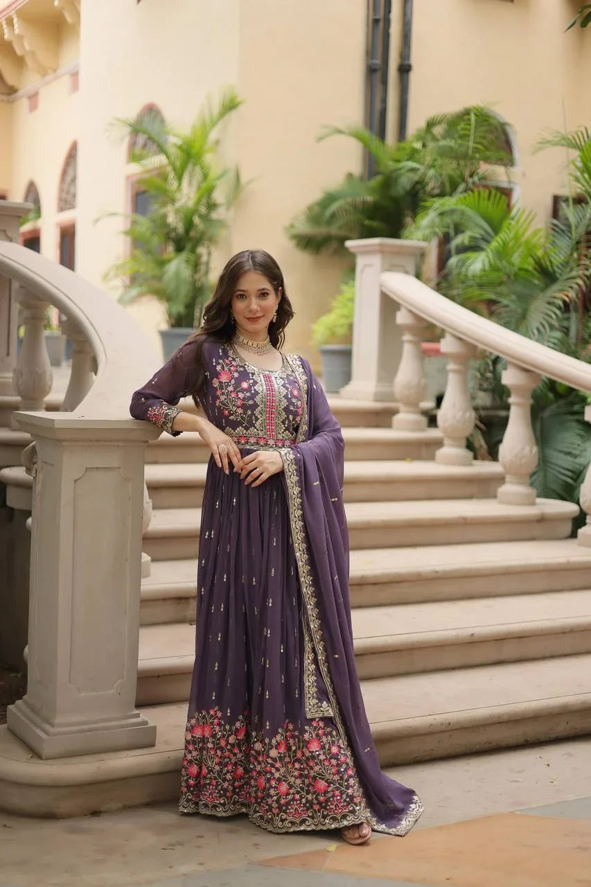 Embroidered Georgette Sharara Set for Women with Dupatta