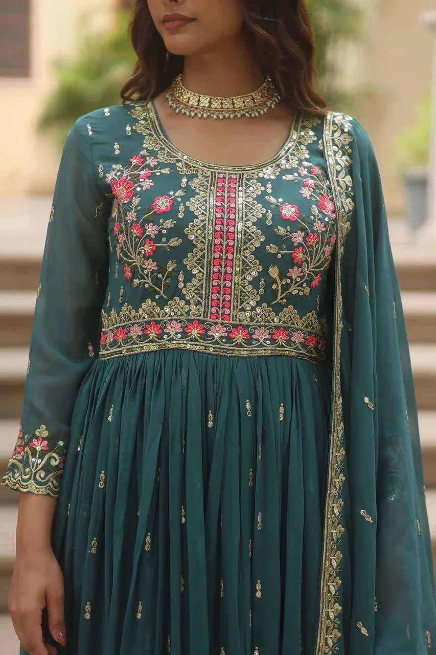 Embroidered Georgette Sharara Set for Women with Dupatta