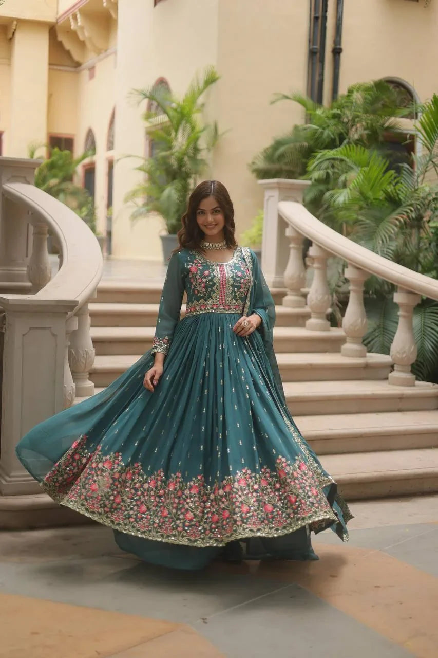 Embroidered Georgette Sharara Set for Women with Dupatta