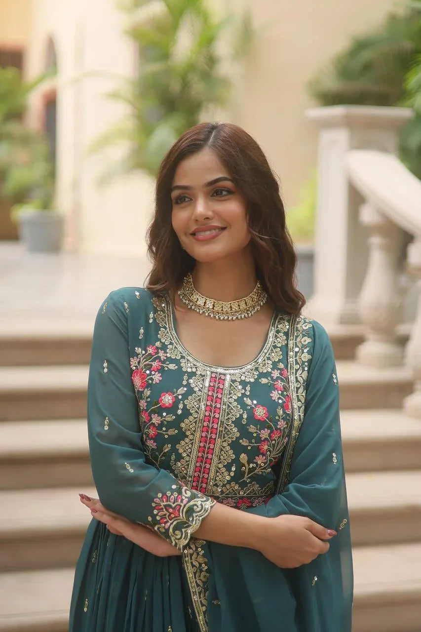 Embroidered Georgette Sharara Set for Women with Dupatta