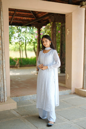 Sky Blue Chikankari Palazzo Set