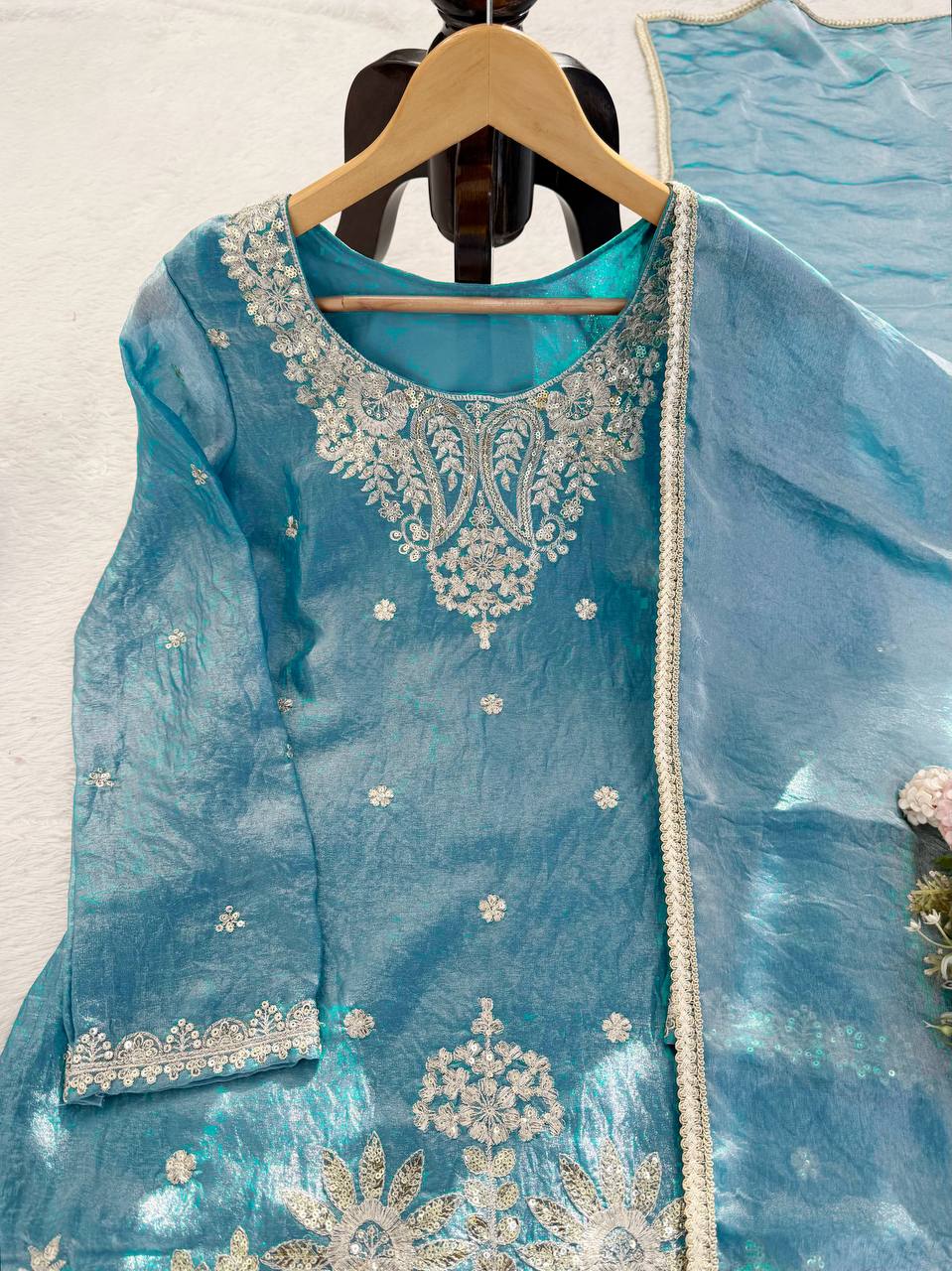 Teal Green Embroidered Palazzo Set