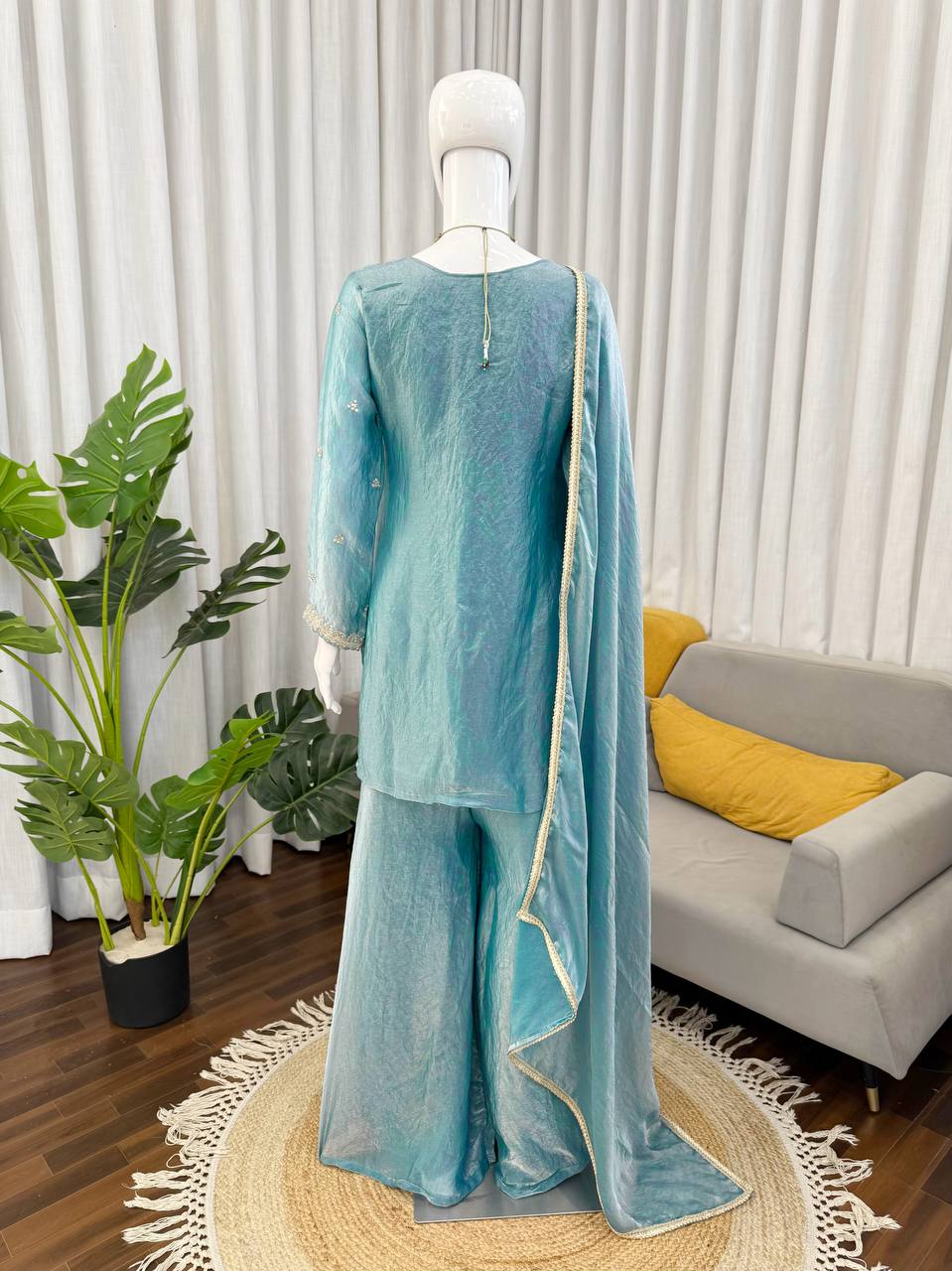 Teal Green Embroidered Palazzo Set